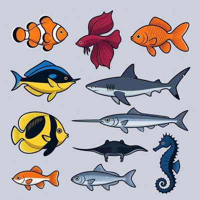 Colorful Cartoon Sea Creatures Illustration