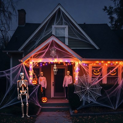 Spooky Halloween House with Skeletons