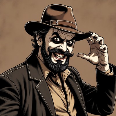 Cartoon man in fedora grinning evilly