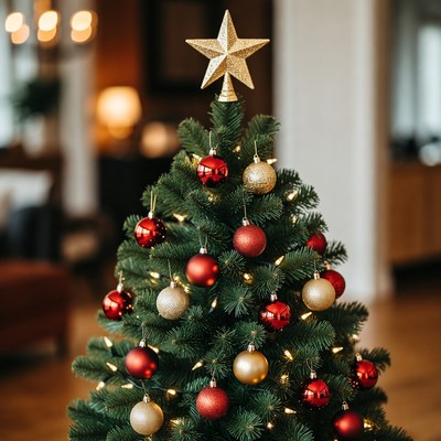 Christmas tree with red gold ornaments