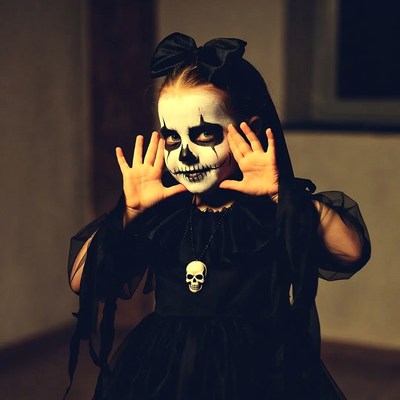 Girl in skull face paint costume