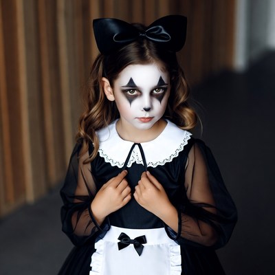 Girl in black and white clown costume
