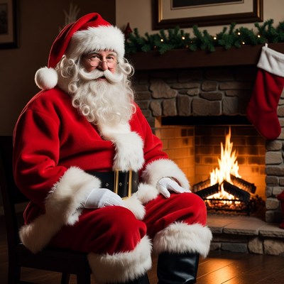 Santa Claus by fireplace