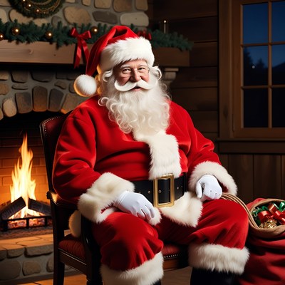 Santa Claus by Fireplace with Sack