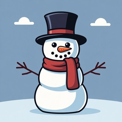 Cartoon Snowman with Top Hat and Scarf