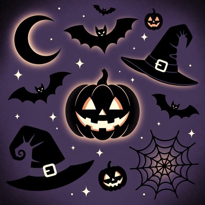 Halloween clipart bats pumpkins witch hat