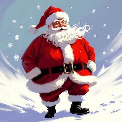 Jolly Santa Claus in snowy background