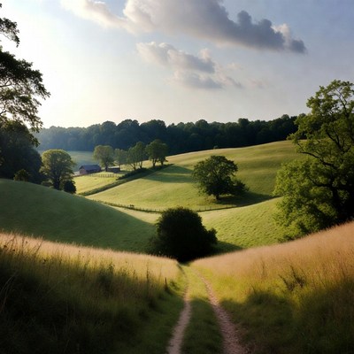 Country Path Through Rolling Green Hills
