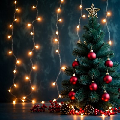 Small Christmas tree with ornaments and lights