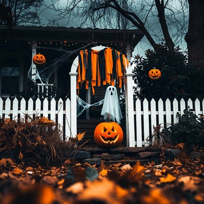 Spooky Halloween House with Pumpkins