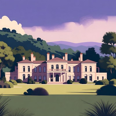 Pink Mansion on Green Hillside