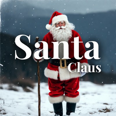 Santa Claus standing in snowy mountains