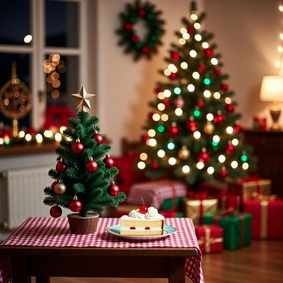 Christmas Cake with Mini Trees