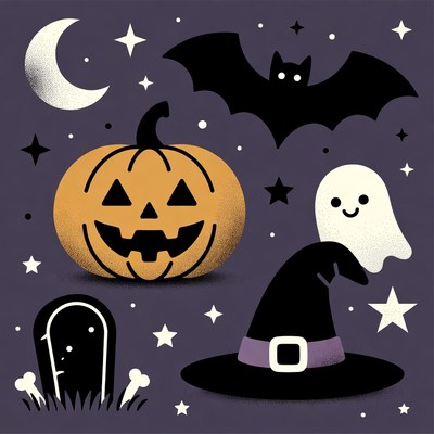 Halloween clipart with pumpkin bat ghost