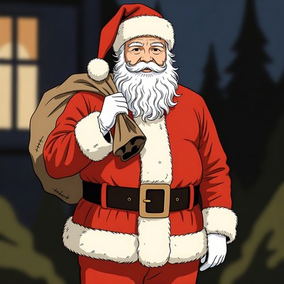 Santa Claus carrying sack at night