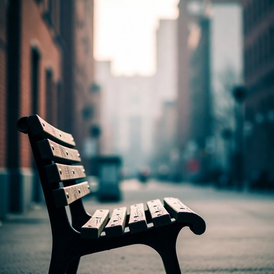 Wooden bench on empty urban alley