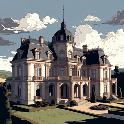 Grand French Chateau on Hillside