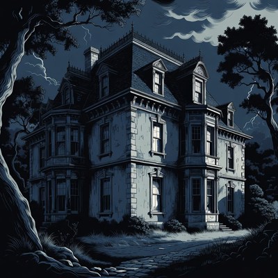 Haunted Mansion in Stormy Night