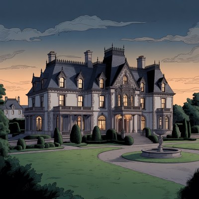 Gothic Mansion at Dusk Illustration