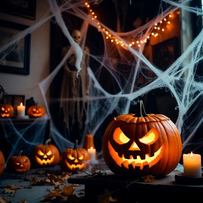 Jack-o-Lanterns in Spooky Halloween Room