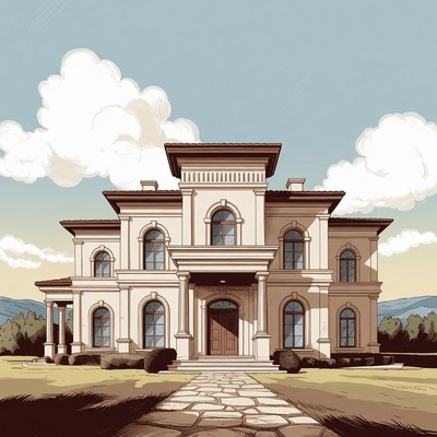 Luxurious Mansion with Stone Path