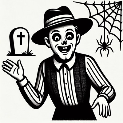 Cartoon Spooky Man in Fedora Waving