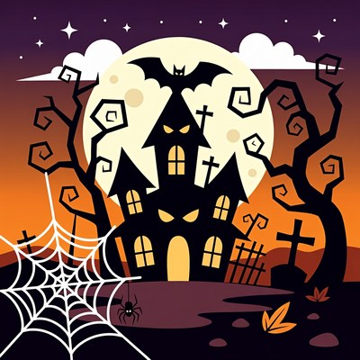 Spooky Haunted House Halloween Illustration