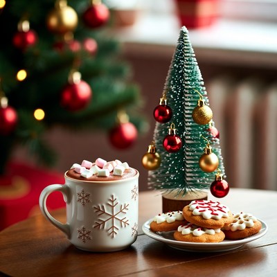 Hot Cocoa with Marshmallows and Christmas Cookies