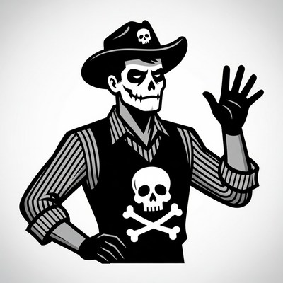 Skeleton Cowboy Waving Hello