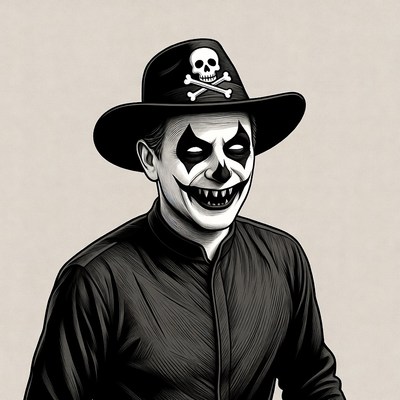 Man in skull hat with clown makeup