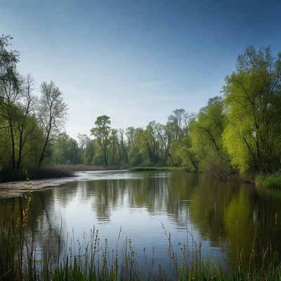 Serene River with Lush Green Trees