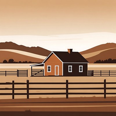 Orange house in mountainous landscape