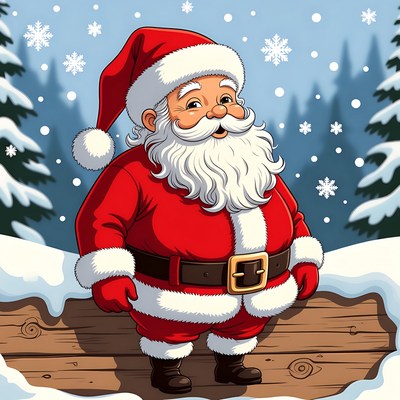 Smiling Santa Claus in snowy forest