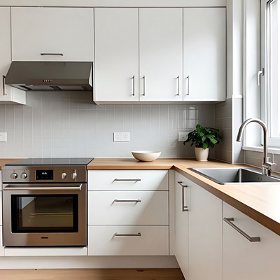 Modern White Kitchen with Wooden Countertop