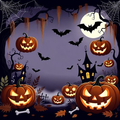 Spooky Halloween Pumpkins and Bats