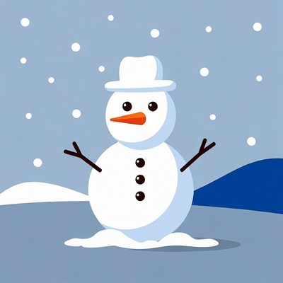 Snowman with hat in snowfall