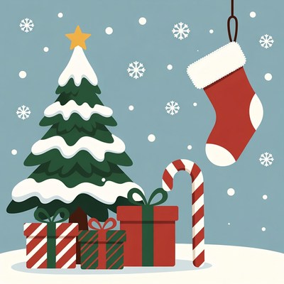 Christmas Tree with Gifts and Stocking