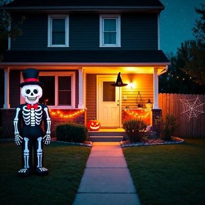 Inflatable Skeleton at Halloween House