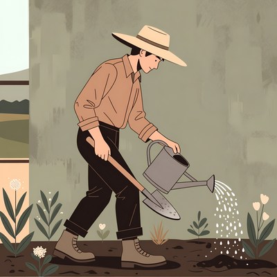Man watering plants with watering can