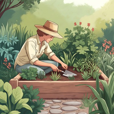 Woman gardening in raised bed