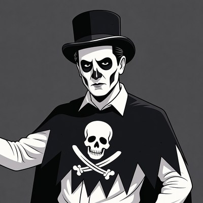 Skeleton man in top hat and cape