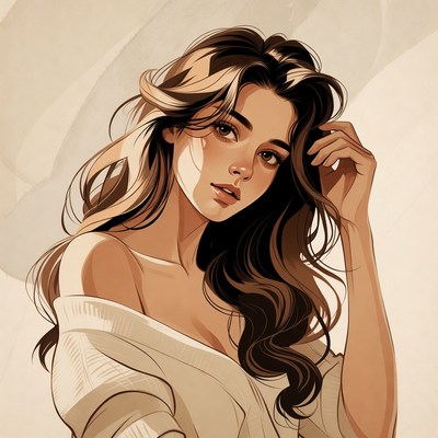 Beautiful woman with long wavy hair