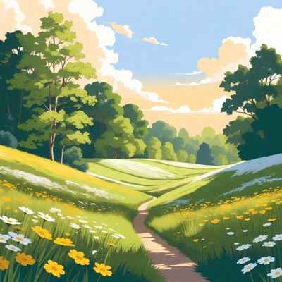 Winding Path Through Flower Meadow