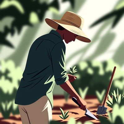 African-American man planting seedlings