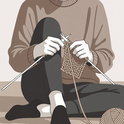 Woman knitting with needles