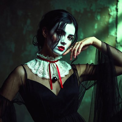 Gothic woman in black lace dress