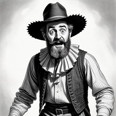 Cartoon cowboy with wide eyes and beard