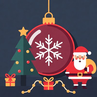 Cartoon Santa with Christmas Tree Ornaments