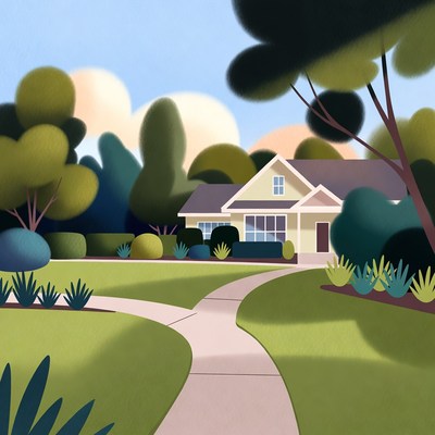 Suburban House with Curved Path