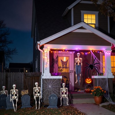 Halloween Decorated House with Skeletons